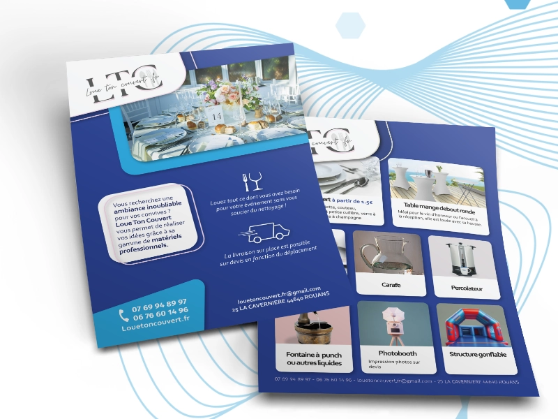 Réalisation d'un flyer recto verso pour promouvoir le lancement d'une entreprise de location évènementiel
