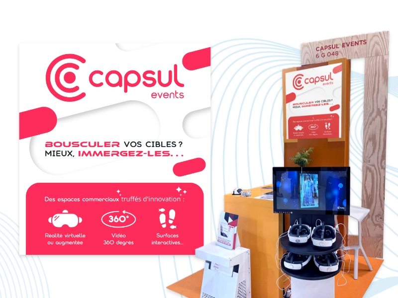 Affiche présente sur un stand de service de réalité augmenté et virtuelle