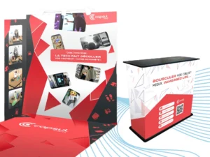 Habillage de tapis, mur, parois et comptoir pour une entreprise évènementielle