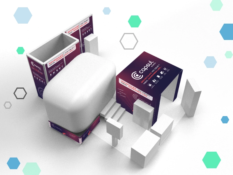 Modélisation pour une mise en situation d'un salon et création de divers habillage de stand