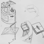 Croquis d'idées de scénographie pour un stand de miel, recherche d'agencement et d'expérience visiteur, Jillian Monot
