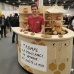 Rendu 3D par IA Gemini du stand miel, conception de stand événementiel thématique, Jillian Monot