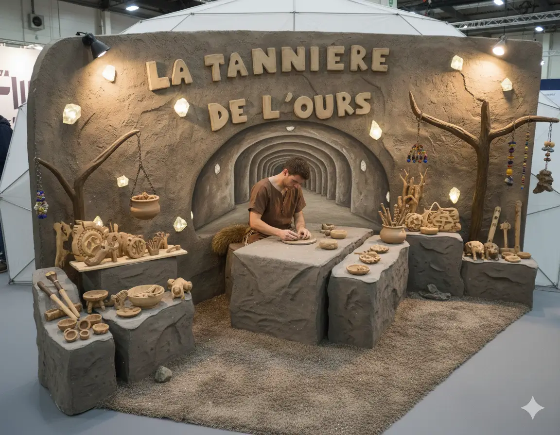 Variante de rendu IA pour stand d'exposition, concept graphique moderne basé sur croquis, Jillian Monot