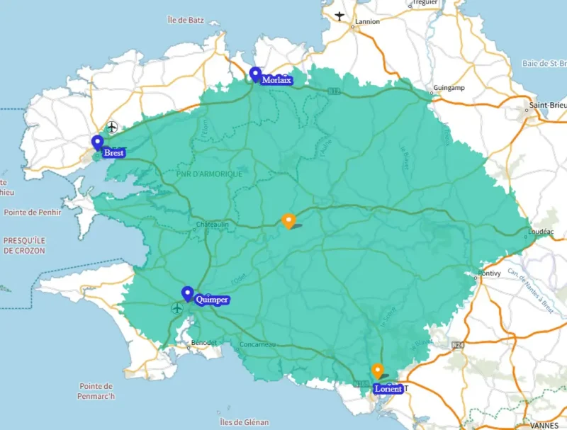 Carte localisation, formation Brest, Quimper, Lorient, Morlaix
