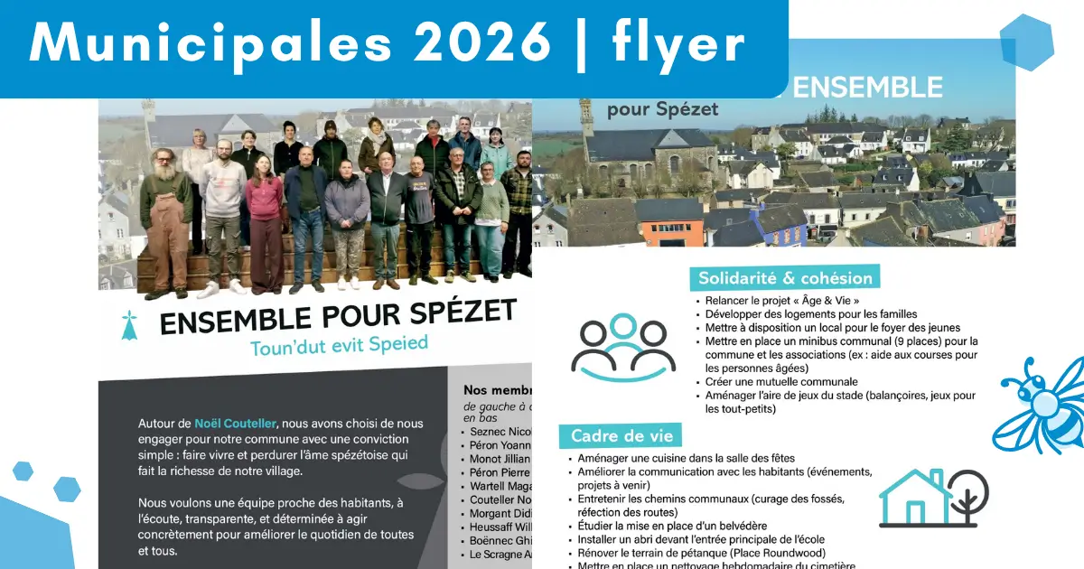 Flyer campagne municipales 2026 Ensemble pour Spézet – création graphique Jillian Monot